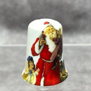 Santa Claus Bone China Thimble With Festive Design England Collectible Christmas